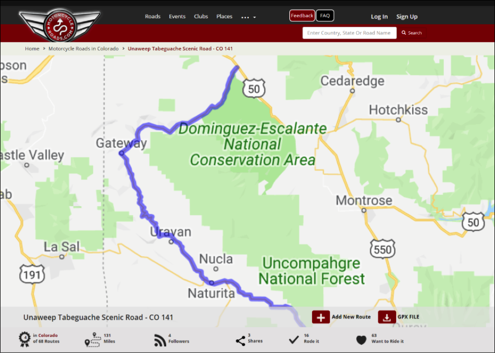 Unaweep Tageguache Scenic Motorcycle Ride in Colorado