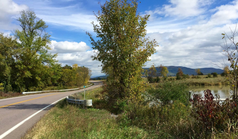 Just after crossing bridge, looking east into VT