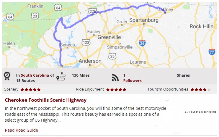 cherokee foothills parkway motorcycle ride in SC
