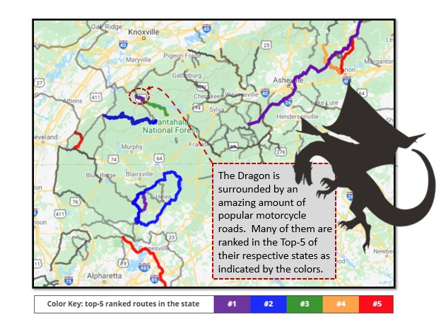 Dragon motorcycle road surrounded by other great motorcycle roads