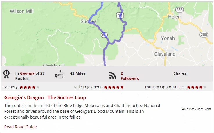 the georgia's dragon suches loop motorcycle ride in georgia