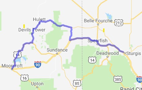 map of motorcycle ride near sturgis south dakota