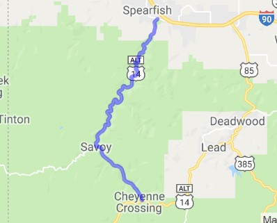 map of motorcycle ride near sturgis south dakota